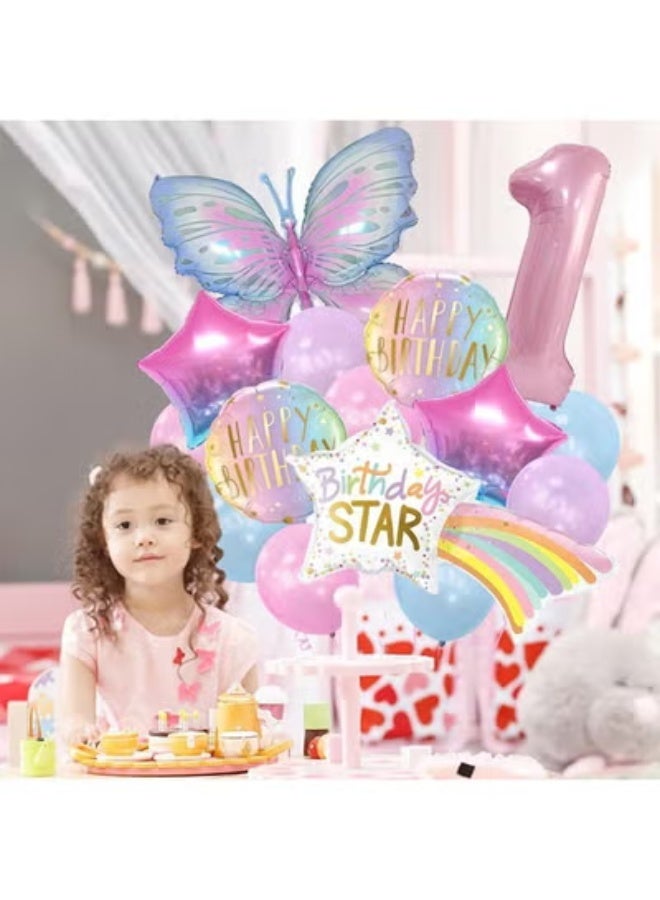 fantasize Rainbow Star Birthday Balloon Set, 32" Foil Number Balloons, Butterfly and Star Decorations for Girls’ 1st to 9th Birthday, Baby Shower, and Party Supplies - Image 5